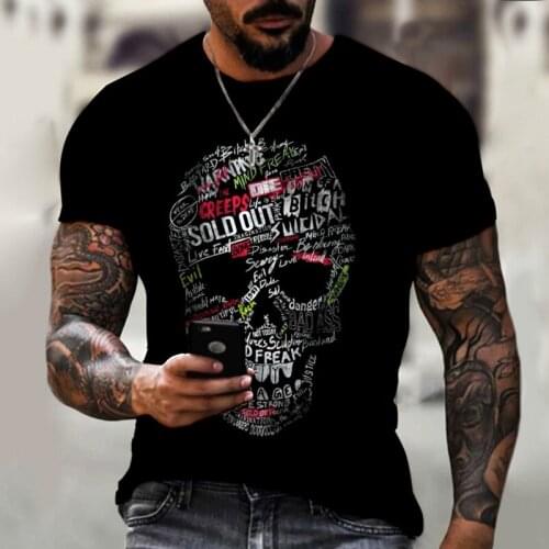 Popular motorcycle black skull T-shirt 3D printing men and women short-sleeved summer casual O-neck streetwear oversized 110-6XL