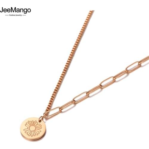 JeeMango Fashion Small Daisy Flower Charm Pendant Necklace For Women Titanium Stainless Steel Bohemia Party Jewelry JN20140