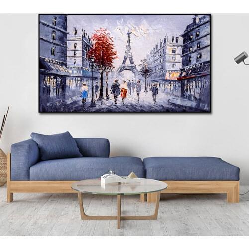 Romantic City Pedestrian Paris Tower Landscape Abstract Oil Painting on Canvas Poster Print Wall Picture for Living Room Decor