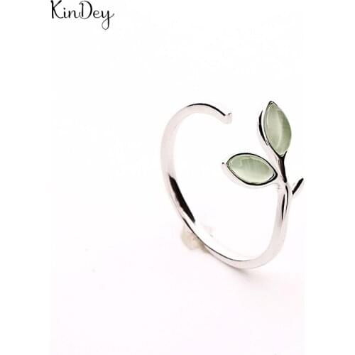 Kindey Vintage Silver Color Opal Leaf Rings For Women Men Adjustable Size Open Finger Rings Personality