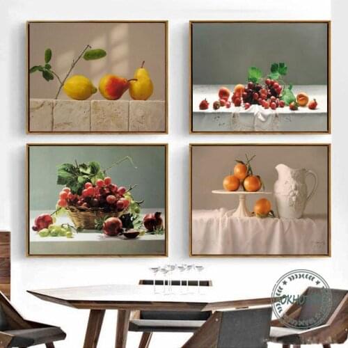 Classical Still Life Picture Fruit Pear Citrus Grape Peach Apple Canvas Oil Painting Printed On Cotton Wall Art Poster No Frame