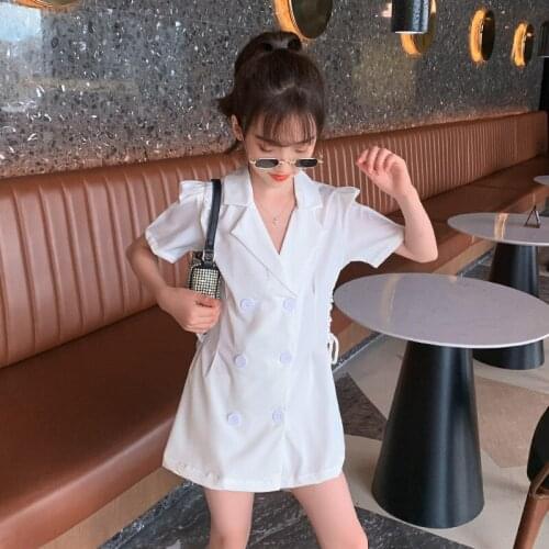 Girls short-sleeved suit summer childrens dress Korean version of childrens suit skirt in the big childrens skirt