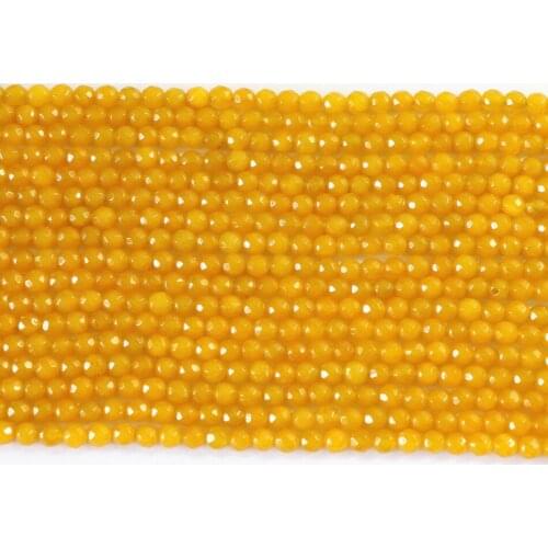 New trendy Yellow dyed jades natural stone chalcedony 4mm 6mm 8mm 10mm 12mm faceted round loose beads diy jewelry 15inch B04