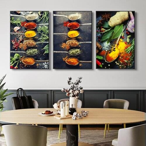 Kitchen Theme Mix Herb and Spices Canvas Painting Posters and Prints Cuadros Wall Art Pictures for Restaurant Dining Room Decor