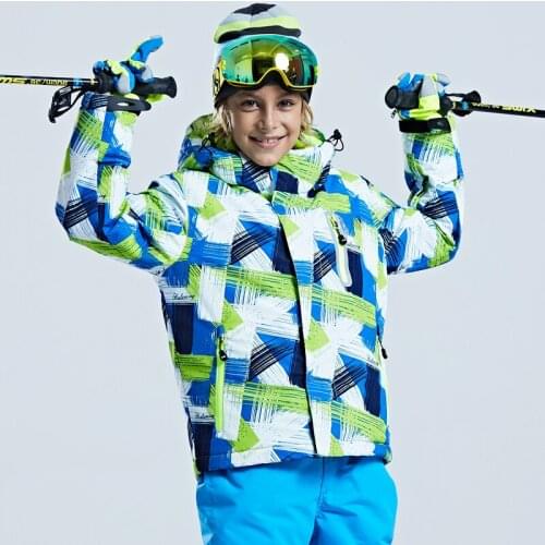 Kids Professional Winter Ski Jacket Waterproof Thermal Outdoor Camping Hiking Jacket Boys Girls Hooded Snowboarding Ski Jacket
