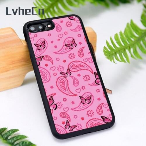 LvheCn Silicone Rubber Phone Case Cover for iPhone 6 6S 7 8 Plus X XS XR 11 12 Mini Pro Max Pink Paisley