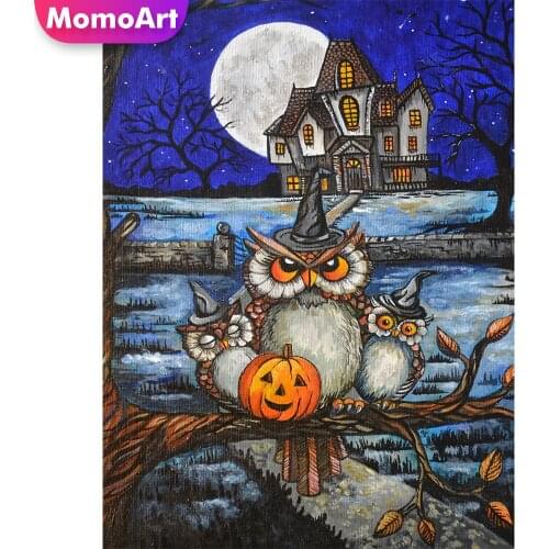 MomoArt Diamond Painting Owl Full Drill Square House Diamond Embroidery Picture Rhinestone Animal Mosaic DIY Halloween Gift