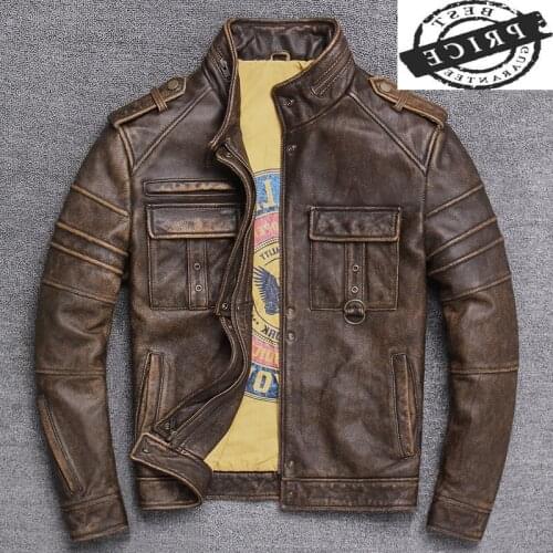 100% Real Leather Jacket Men Autumn Winter Clothes Streetwear Moto Fit Genuine Cow Leather Coat Mens Leather Jacket 20a6