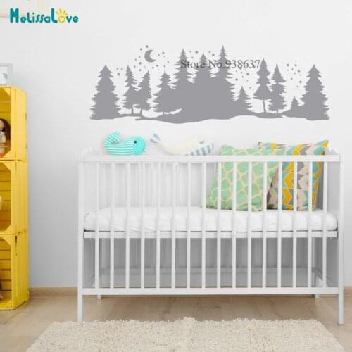 Pine Tree Wall Decal Forest Nursery Decor Moon and Stars Vinyl Stickers Home Decoration Gift Removable Vinyl Wall Mural BA755
