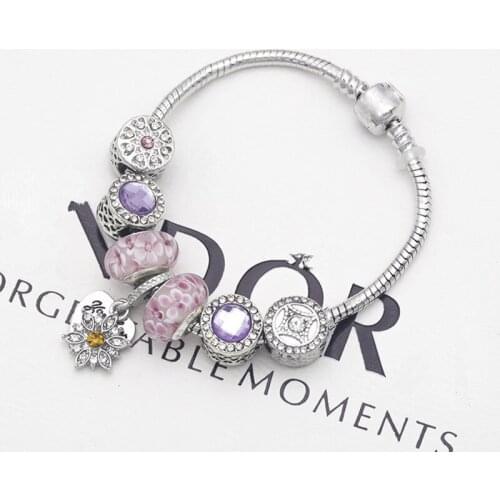 New DIY style pink peach blossoms, glass beads, small flower pendants, female snake bone bracelets