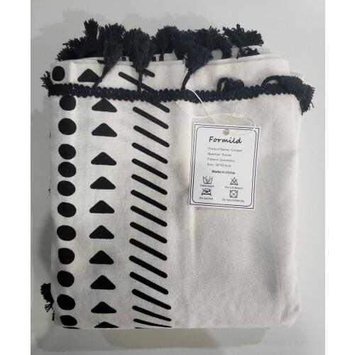 Formild Bohemia Style Window Geometry Cotton and LinenTassel Curtains for Living Room Bedroom Window Curtain Semi-blackout