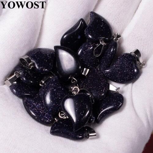 Wholesale 10Pcs/Lot Natural Stone Blue Sand Pendants Crooked Heart Shape Dangle Beads Women jewelry QV0097