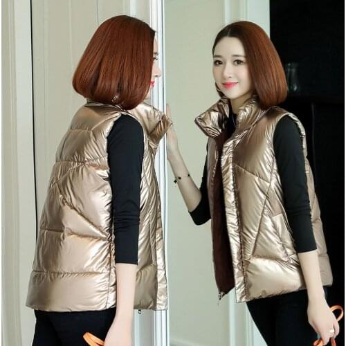 Autumn Winter Vest Women Waistcoat 2020 Female Shinny Patchwork Sleeveless Vest Jacket Hooded Warm Short Vest Coat