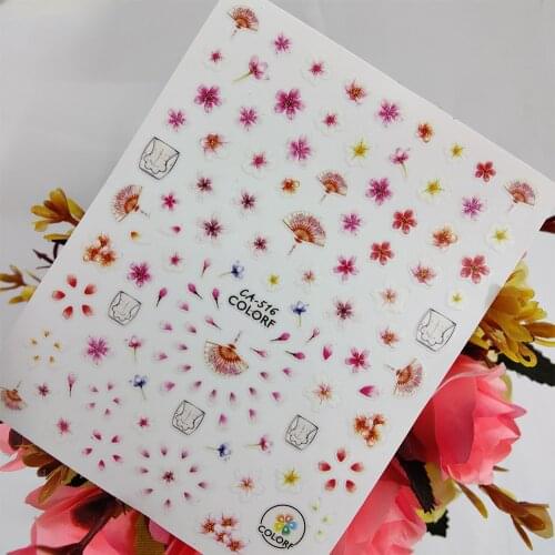Peel Off 3D Nail stickers Art Slider Flowers Peach Blossom Fan Nail Decoraciones Foil Self adhesive Design Manicure Accessories