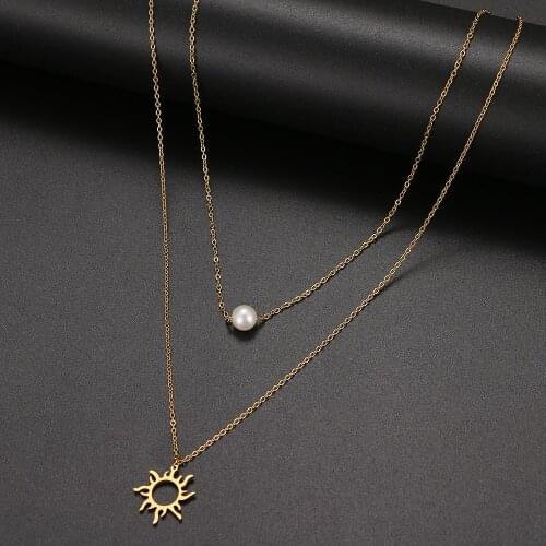 Stainless Steel Necklaces Multilayer Fashion Exquisite Sun Totem Mark Cute Pearl Style Necklace For Women Jewelry Party Friends