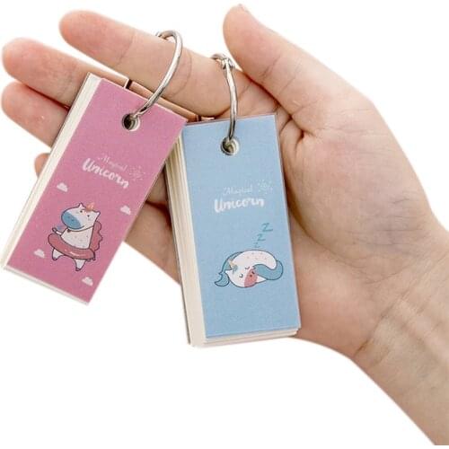 Pink Unicorn Memo Note Binder Ring Easy Flip Flash Cards Study Memo Pads Iron Ring Binding Pad Student Mini Word Book For School