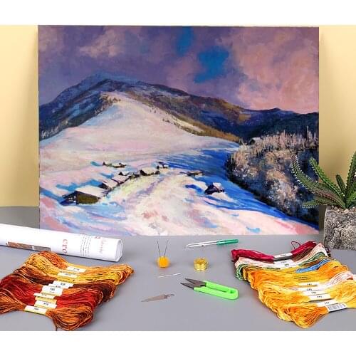 Landscape Winter On The Valley Printed 11CT Cross Stitch Embroidery Patterns DMC Threads Hobby Knitting Needlework Floss