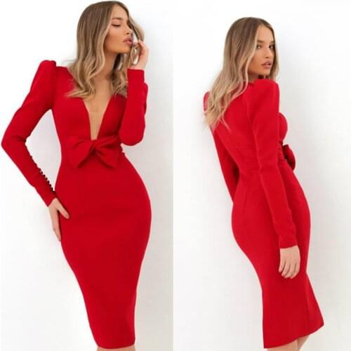 Prom Dresses 2020 Deep V Neck Long Sleeve Satin Mermaid Evening Gowns Custom Made Knee Length Special Occasion Dress