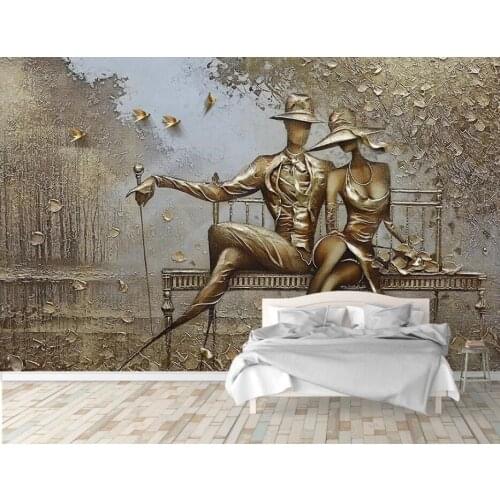 Custom European style 3D stereo golden relief park couple background wall painting wallpaper