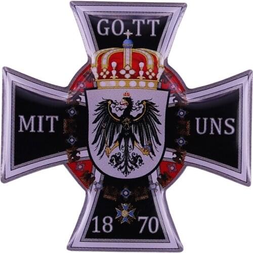 German 1870 Gott mit Uns Iron Cross Badge Prussian King Battle Flag Eagle Pin Victorious War Jewelry