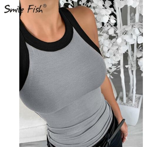 Casual Bodycon Sleeveless T-shirts Chic 2020 Butterfly Printed Girls Patchwork Buttons Up Vest Tops Basic O-neck Tank Tee G1631