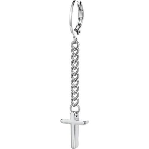 Hip Hop 1pcs Silver Color Cross Chain Clip Earrings Long Tassel Earrings Punk Fashion Jewelry Accessories