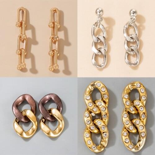 Tocona Punk Thick Chain Drop Dangle Earring for Women Luxury Pearl Stone Hollow Geometric Dangle Earring Jewelry Accessories