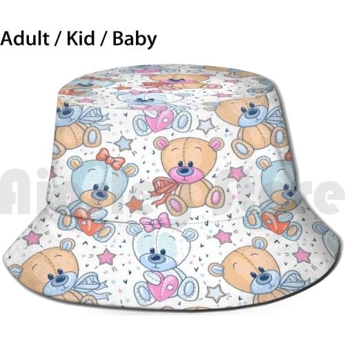 Blue Pattern - Blue Bear Sun Hat Foldable UV Protection Bear Cute Cartoon Vintage Care Cheer Bear Blue Pattern Animal