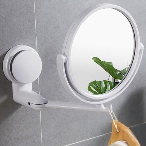 Modern Drill-Free Bathroom Mirror 2 Side Makeup Vanity Shave Mirrors Wall Suction Folding Arm Extend Round Bath Accessories