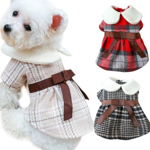 Warm Pet Dog Dresses Autumn Winter Pet Bowknot Skirt Clothes for Chihuahau Yorkshire Pet Puppy Wedding Princess Dress Outfits