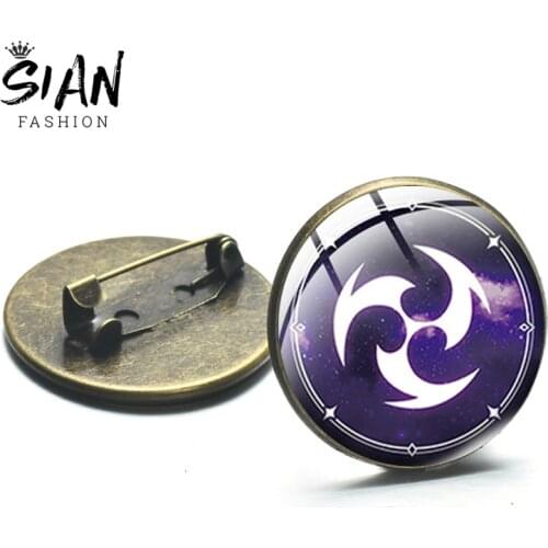 Genshin Impact Brooch Pin Cabochon Water Wind Thunder Fire Rock Ice Element Badge for Clothes Backpack Jewelry Gift Accessories