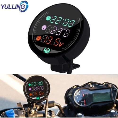 YULLING New 3 In 1 Motorcycle LED Voltage Meter Clock Universal Electronic Digital Thermometer Temperature Time Black Waterproof