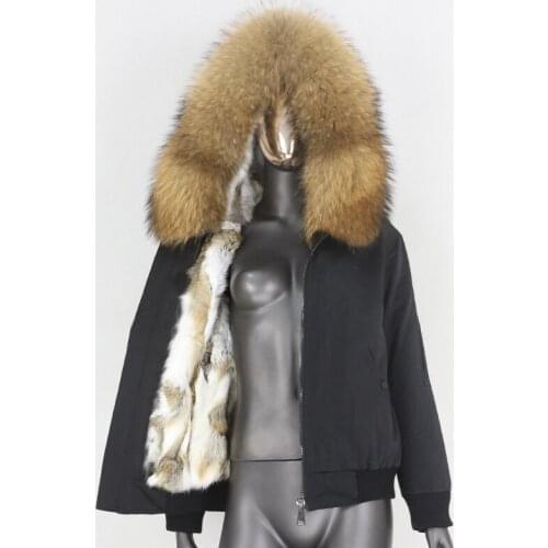 BLUENESSRAIR 2020 Waterproof Bomber Parka New Real Rabbit Fur Coat Natural Fox Raccoon Fur Collar Hood Winter Jacket Women Warm