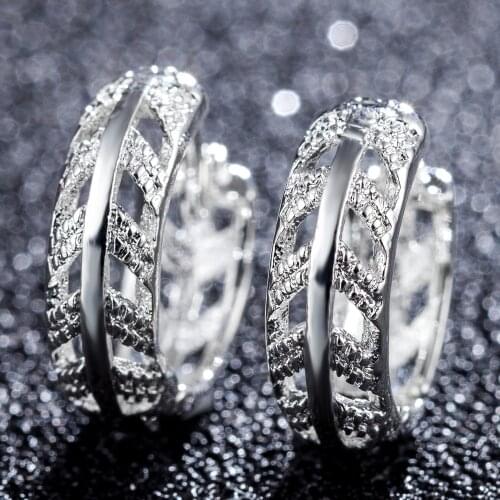 Luxury Small Circle Feather Clear CZ Earring for Women Fashion Elegant Eco-Friendly Material Stud Earrings Plata Jewelry