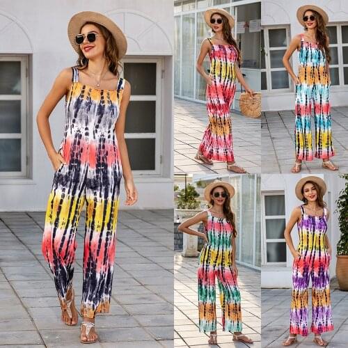 2021 Summer New Fashion Tie-Dye Loose Womens Clothing Painted Print Fashion Casual Large Size Wide Leg Jumpsuit Sexy Jumpsuit