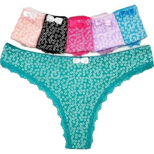 Cotton Tanga Women Underwear Lace Thong Girls Sexy Panties Female G String Briefs Ladies Cute Print T-back Lingerie Woman Thongs
