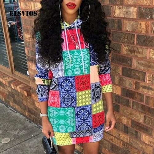Casual With Hood Long Sleeve Lady Dress Elegant Colorful Vintage Print Dress Spring Autumn Women Fashion Office Sweater Dresses