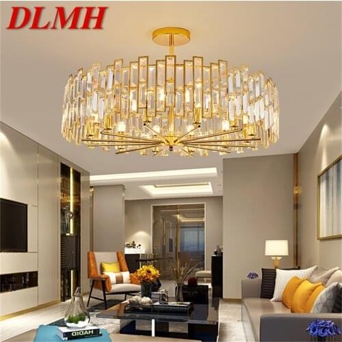 DLMH Gold Chandelier Fixtures Modern Branch Crystal Pendant Lamp Light Home LED for Dining Room Decoration