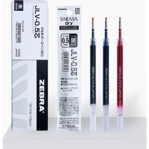 10pcs/Box ZEBRA JLV-0.5 Quick-drying Oil Ink Gel Pen Refills 0.5mm Airfit SARASA Dry JJ31 JJZ49 Writing Black/Blue/Red