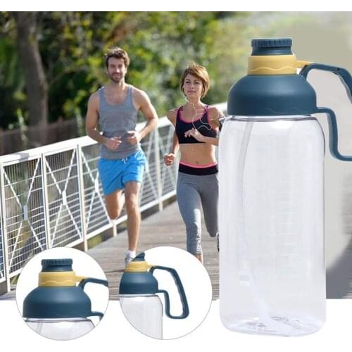 1800ml Water Bottle with Time-Marked and Straw Wide Mouth Water Cups Portable Outdoor Sport Camping Supplies