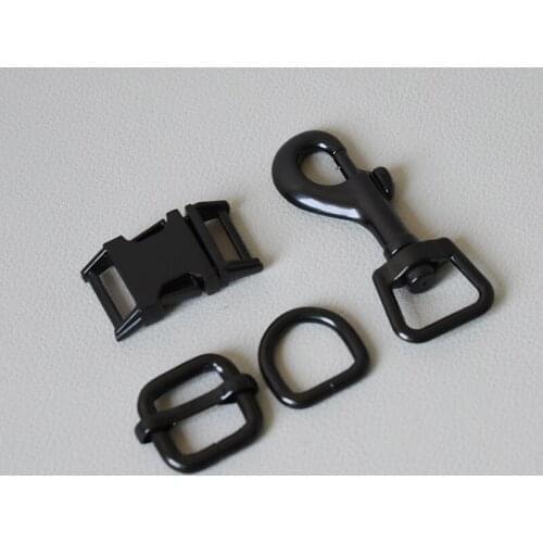 50 sets metal buckle adjuster buckle D ring metal dog clasp handmade puppy Collar leash set harness Dee Rings 15mm bag -black