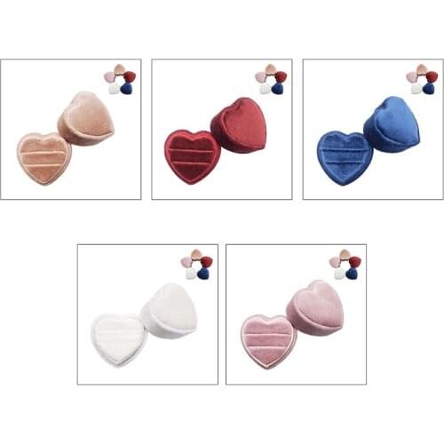 Heart Velvet Ring Box Double Ring Display Holder with Detachable Lid Ring Box Holder for Wedding Ceremony