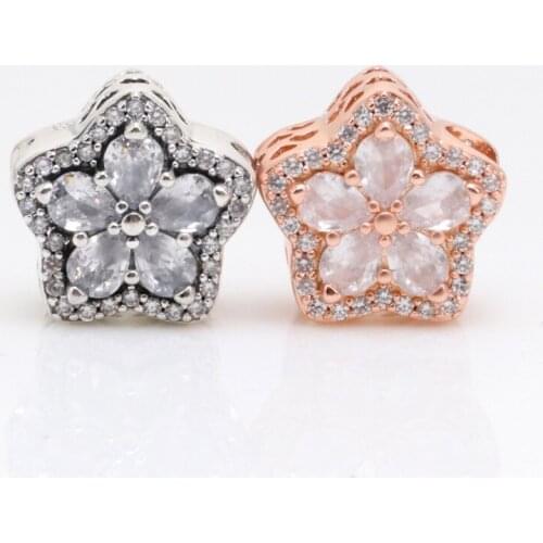 Bewill Genuine 925 Sterling Silver Sparkling snowflake full of zircon charms fit Original bead Bracelet Jewelry Making DIY Gift