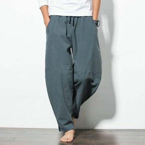 2021 New Mens Cotton Linen Loose Pants Male Summer Casual Solid Color Harem Pants Trousers Plus Size M-5XL Joggers Streetwear