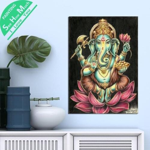 1 Piece Pencil Drawn Elephant Buddha Printed Canvas Wall Art Posters and Prints Poster Painting Framed Artwork Room Decoration