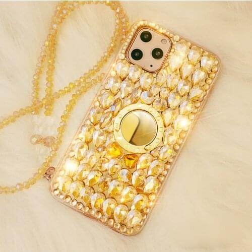 Bling Gold Crystal Strap Full Diamond Rhinestone Ring Holder Case Cover For iPhone SE 12 Mini 11 Pro MAX X XR XS 7 8 6 6S Plus