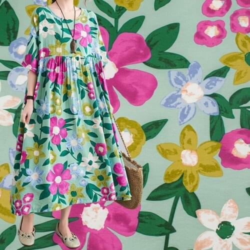 The Sunflower On Green Print Tencel Cotton Fabric For Dress Tissus Coton ImprimÉ Sewing Telas Algodon Estampadas Ткань Au MÈTre