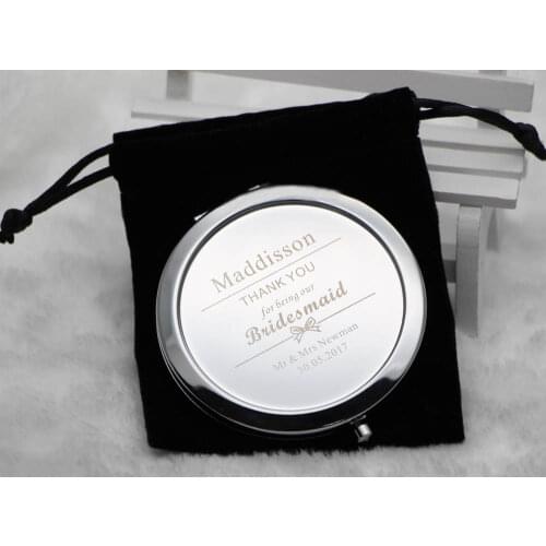 Personalised compact mirror free engraving foldable mirror lady handbag pocket mirror with Velet Pouch Bag