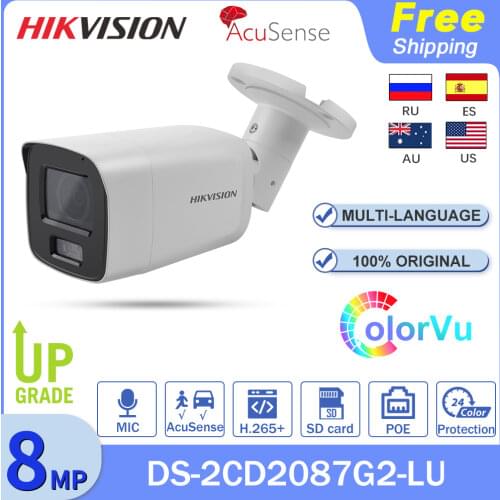 Hikvision IP Camera 4K 8MP Bullet DS-2CD2087G2-LU ColorVu Network AcuSense PoE Microphone Video Surveillance Full Color H.265