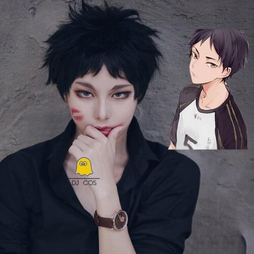 Keiji Akaashi Short Black Cosplay Wig Haikyuu!! To The Top Fukurodani Academy Heat Resistant Cosplay Costume Wig + Free Wig Cap